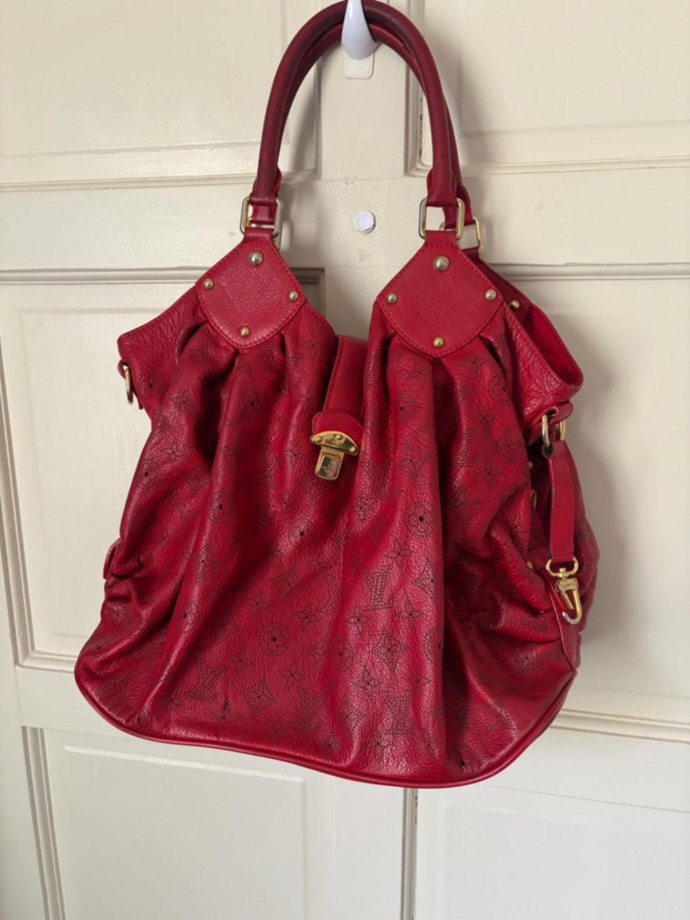 Louis Vuitton Red Leather Shoulder Bag with Gold Hardware